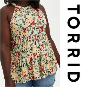 TORRID GODDESS TIERED TANK SUPER SOFT FLORAL GREEN